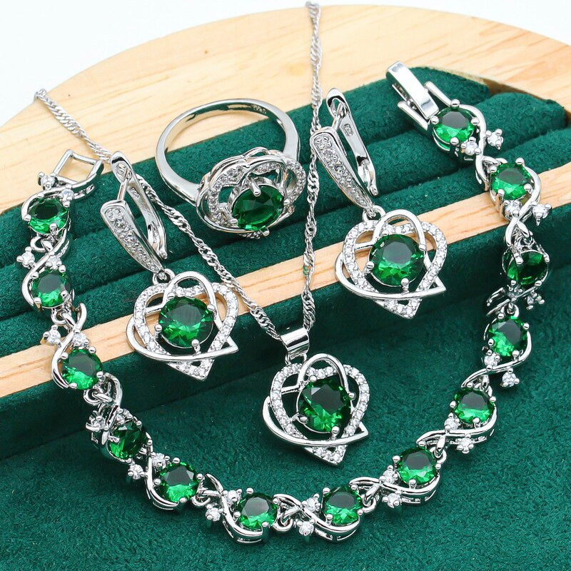 Zircon Silver Jewelry Set Pendant Earring Bracelet & Ring Set For Women