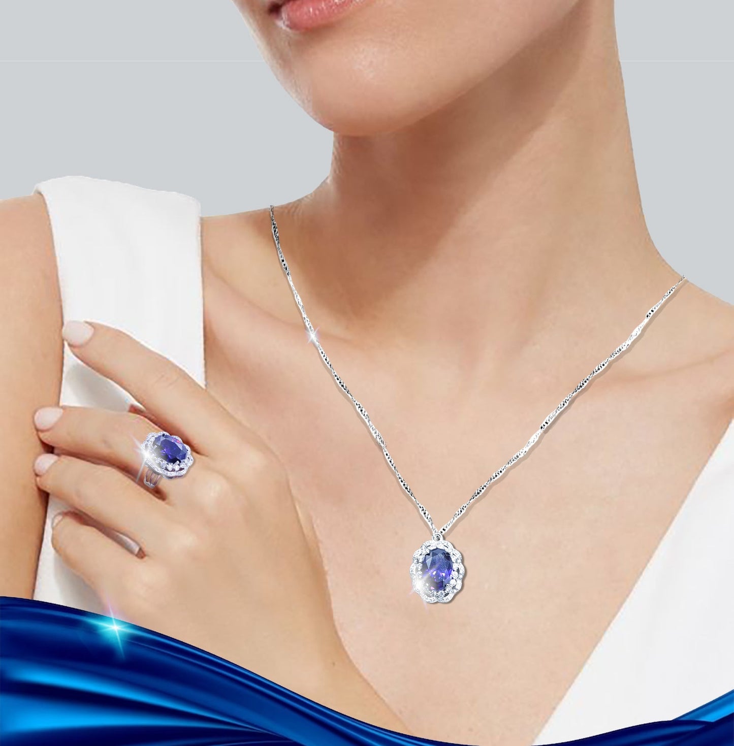 Blue - Mystic Orchid Zirconia 925 Silver Jewelry Set - Embrace Ethereal Elegance.
