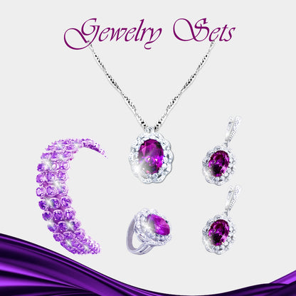 Mystic Orchid Zirconia 925 Silver Jewelry Set - Embrace Ethereal Elegance.