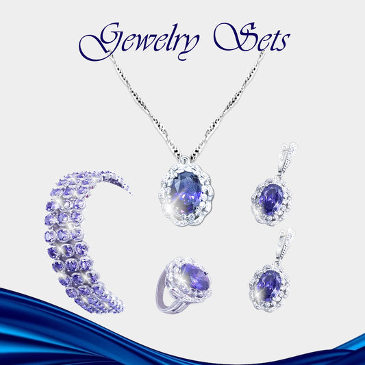Blue - Mystic Orchid Zirconia 925 Silver Jewelry Set - Embrace Ethereal Elegance.