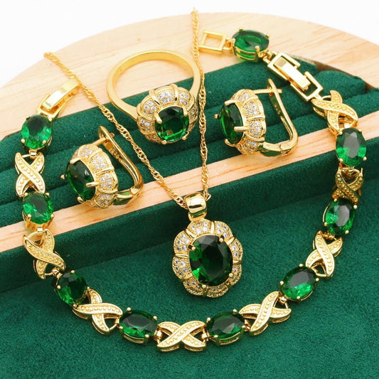 New Arrivals Gold Color Jewelry Sets For Women - Green Dreams Set