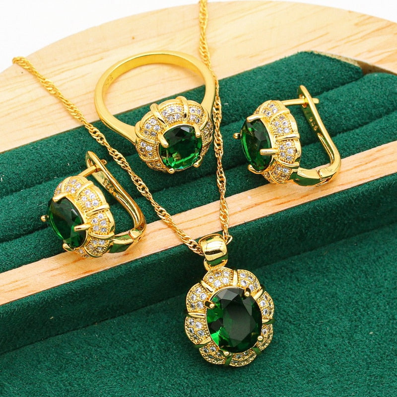 New Arrivals Gold Color Jewelry Sets For Women - Green Dreams Set