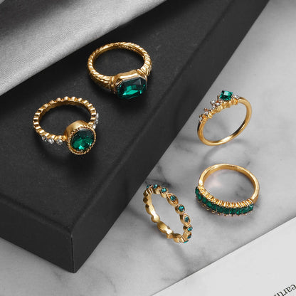 1Sets Green Crystal Rings Set for Women - 2023 Fashion New Rings
