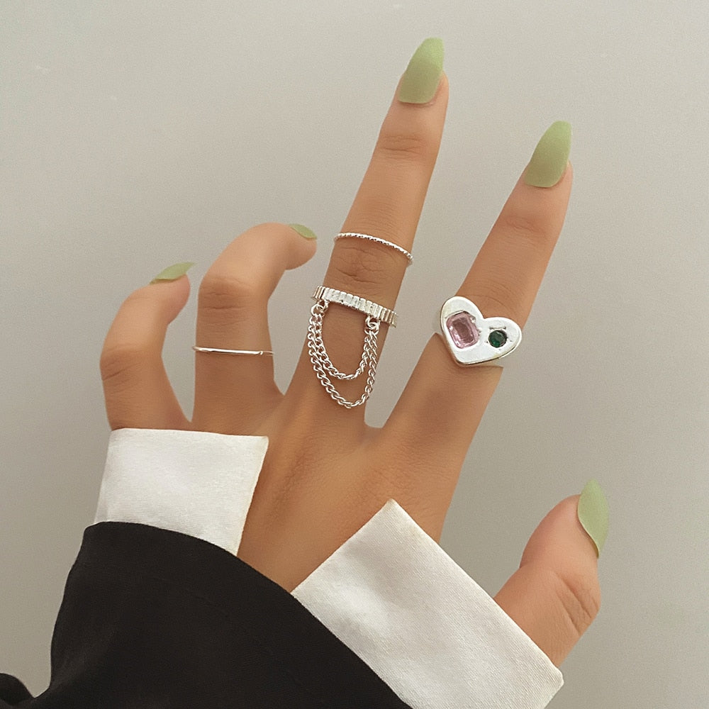 Rings Set for Women Vintage Crystal Geometric Finger Ring Fashion Jewelry