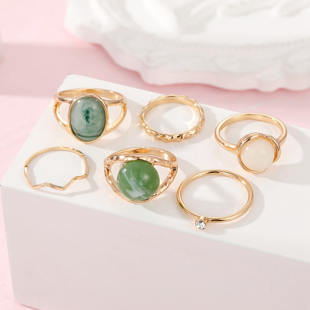 Rings Set for Women Vintage Crystal Geometric Finger Ring Fashion Jewelry