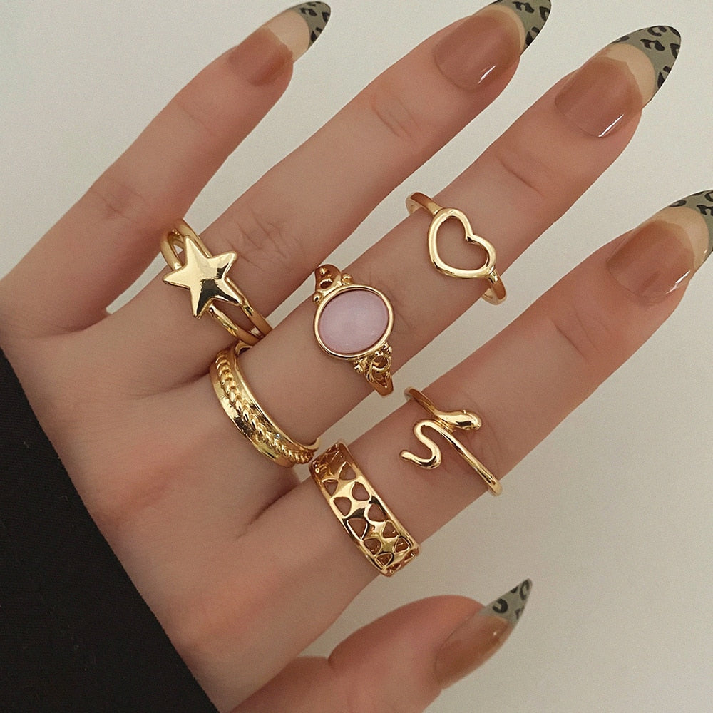 Rings Set for Women Vintage Crystal Geometric Finger Ring Fashion Jewelry