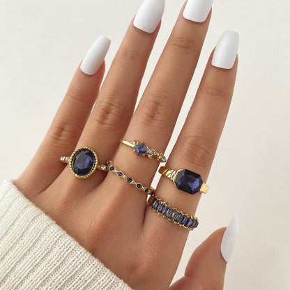 IPARAM New Design Luxury Geometric Purple Crystal Rings for Women Bohemial Finger Rings Set Fashion Jewelry Gifts