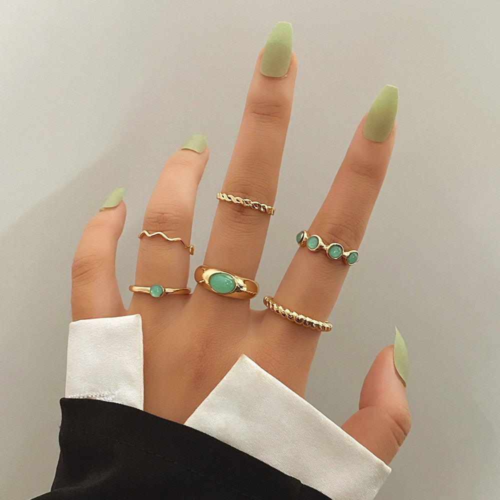 Rings Set for Women Vintage Crystal Geometric Finger Ring Fashion Jewelry