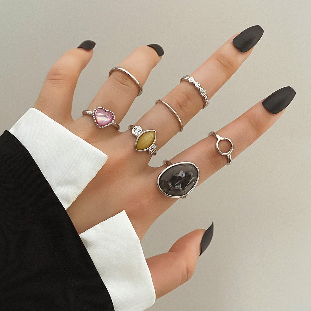 Rings Set for Women Vintage Crystal Geometric Finger Ring Fashion Jewelry