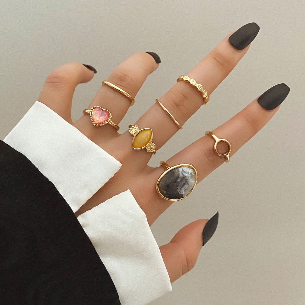 Rings Set for Women Vintage Crystal Geometric Finger Ring Fashion Jewelry