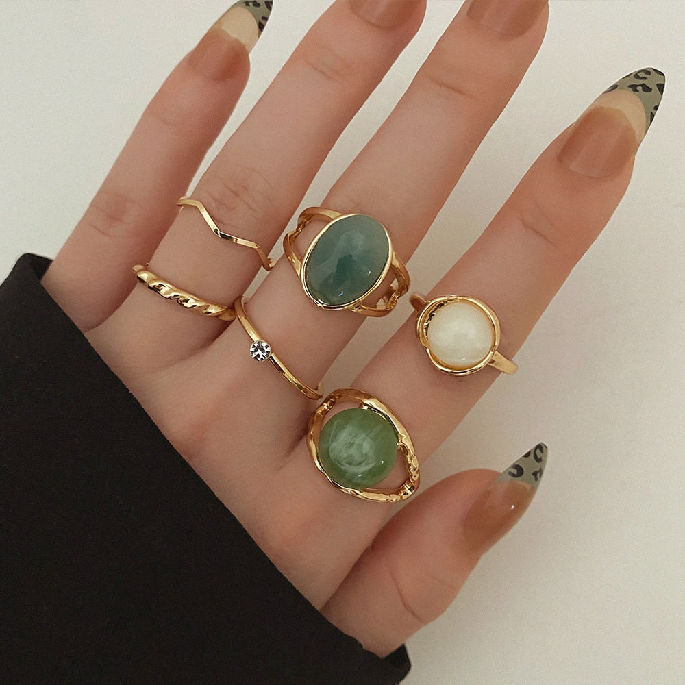 Rings Set for Women Vintage Crystal Geometric Finger Ring Fashion Jewelry