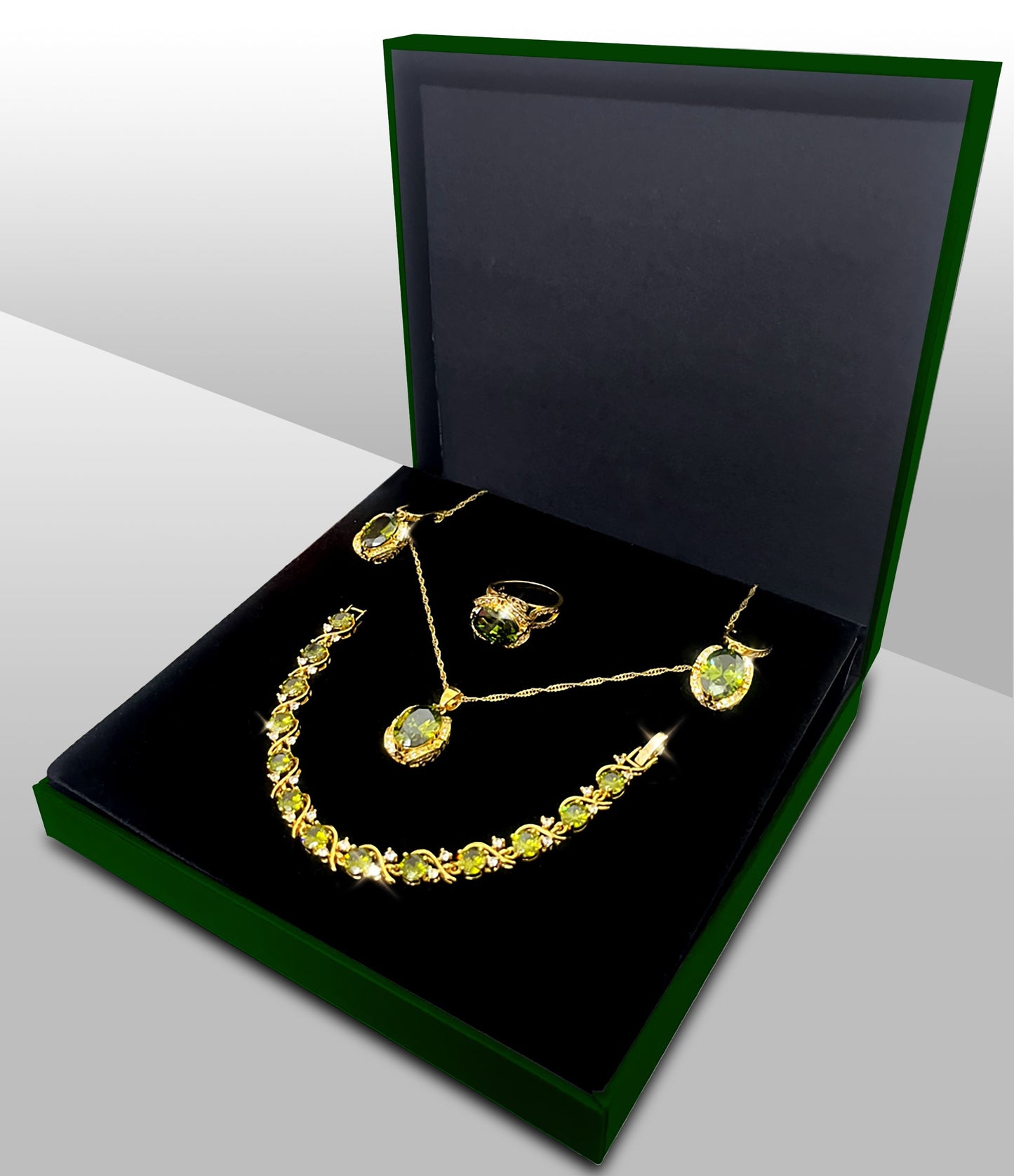 Luxury Green/Red Zircon 925 Silver Jewelry Set