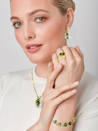 Enchanting Harmony: Green & Red Zirconia 18K Gold Plated Jewelry Set for Women - Embrace Timeless Beauty