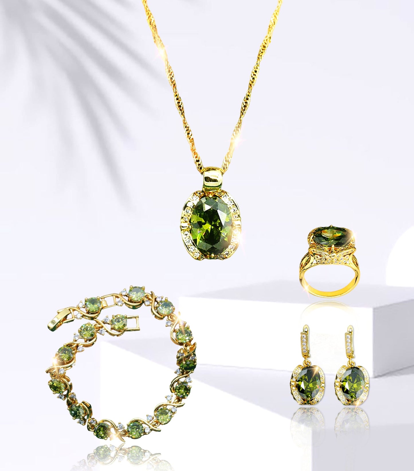 Enchanting Harmony: Green & Red Zirconia 18K Gold Plated Jewelry Set for Women - Embrace Timeless Beauty