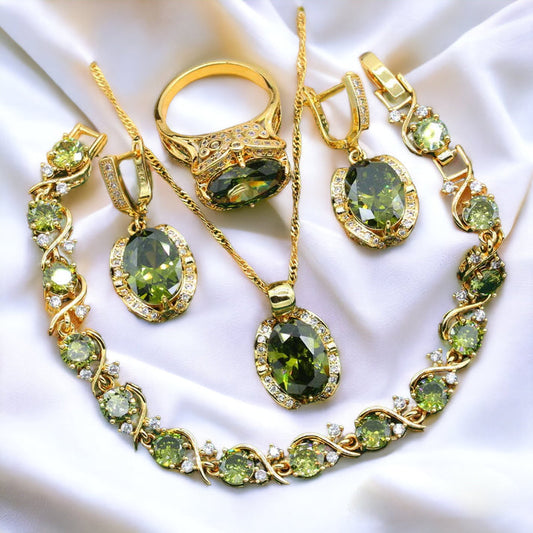 Luxury Green/Red Zircon 925 Silver Jewelry Set
