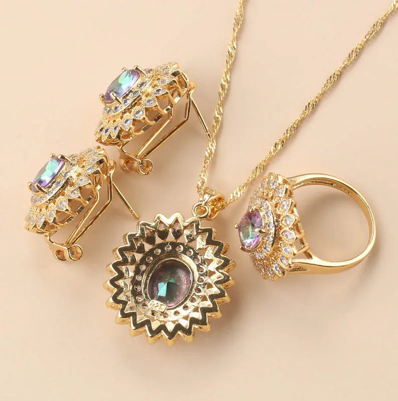 Big Sunflower Jewelry Sets Gold Color Luxury Woman