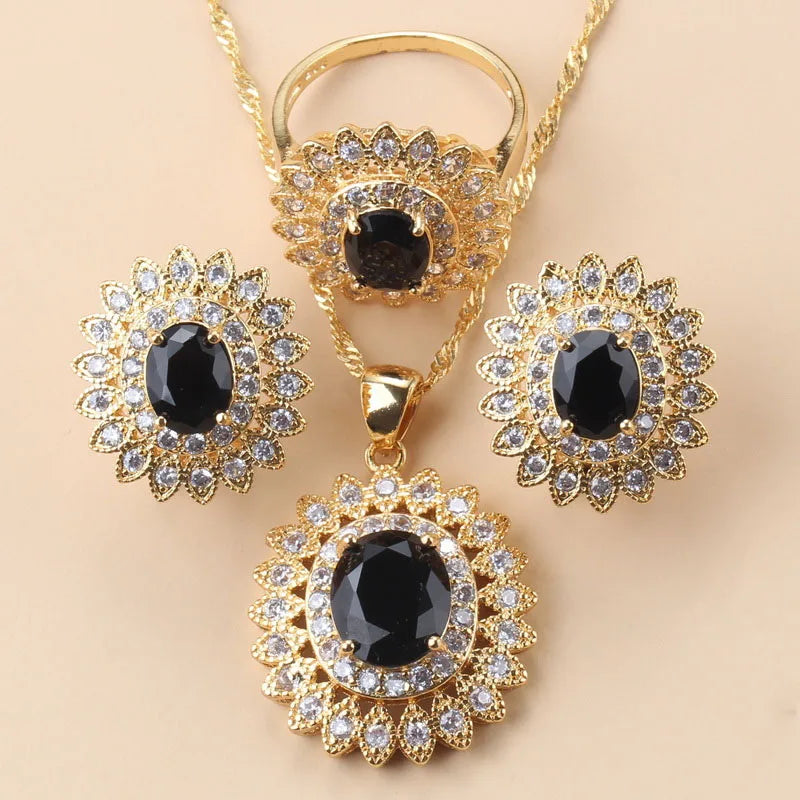 Big Sunflower Jewelry Sets Gold Color Luxury Woman