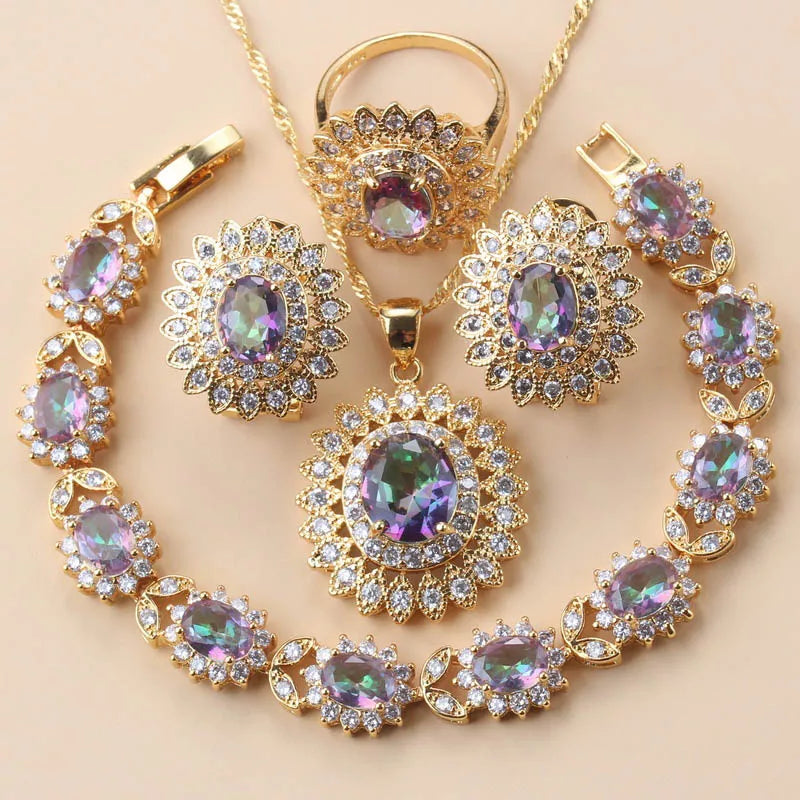 Big Sunflower Jewelry Sets Gold Color Luxury Woman