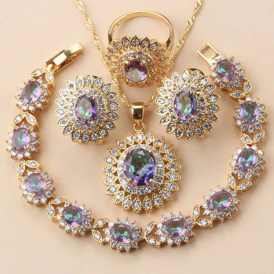 Big Sunflower Jewelry Sets Gold Color Luxury Woman