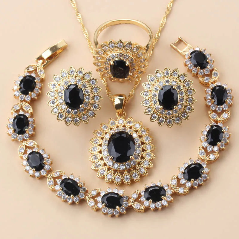 Big Sunflower Jewelry Sets Gold Color Luxury Woman