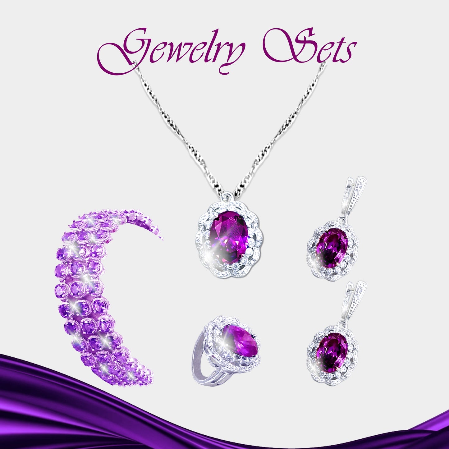 Mystic Orchid Zirconia 925 Silver Jewelry Set - Embrace Ethereal Elegance.