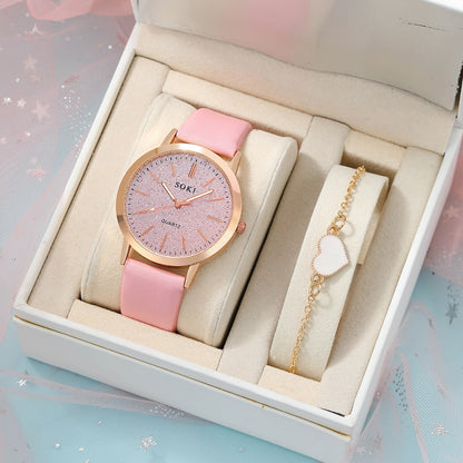 2pcs Set Womens Watches Set Ladies Fashion Watch New Simple Casual Womens Analog WristWatch Bracelet Gift Reloj Mujer