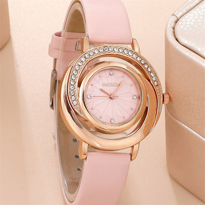 5PCS Set Luxury Watch Women Ring Necklace Earring Rhinestone Fashion Wristwatch Casual Ladies Watches Set Clock