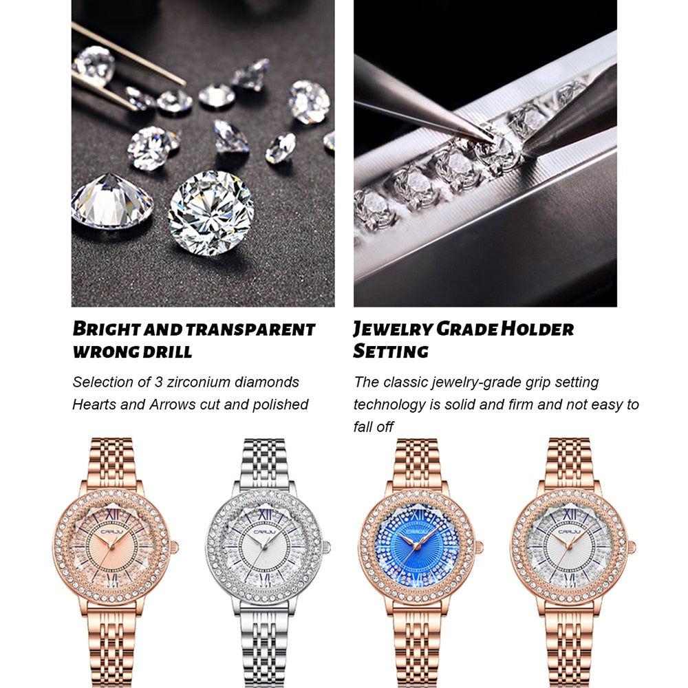 CRRJU 5pcs Set Women Fashion Quartz Watch Female Clock Rhinestones Rose Dial Luxury Brand Design Simple