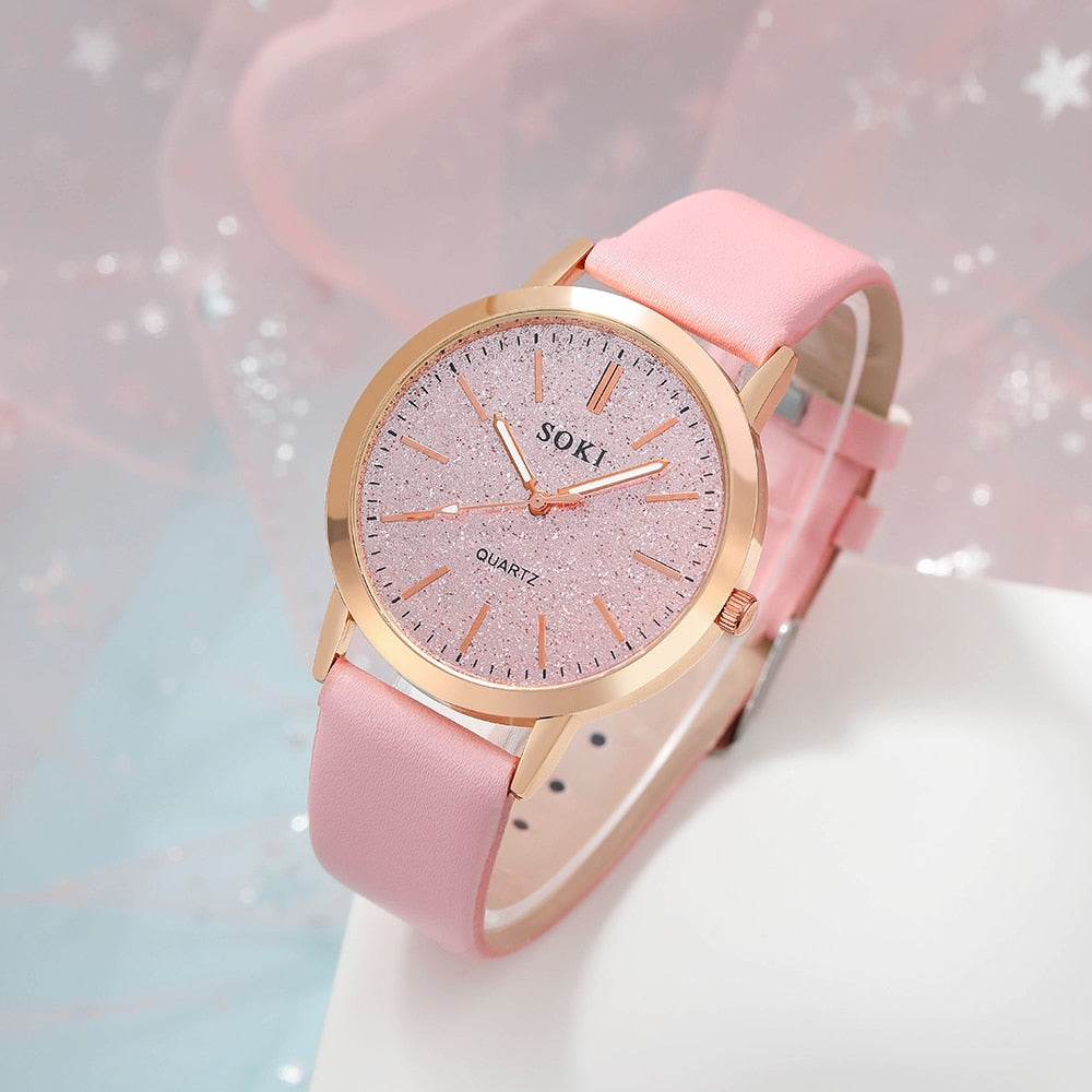 2pcs Set Womens Watches Set Ladies Fashion Watch New Simple Casual Womens Analog WristWatch Bracelet Gift Reloj Mujer