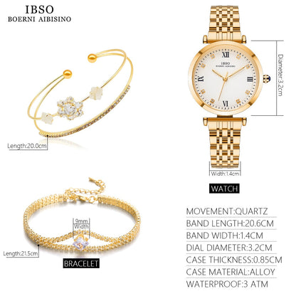 IBSO 2023 New Women Green Watch Set Japanese Quartz Movement Luminous Hands Ladies Watch Sets Waterproof Luxury Jewelry Hot Set