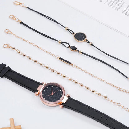 5PCS Set New Women Watch Fashion Luxury Quartz Wristwatch Crystal Watches Sky For Girl Gift